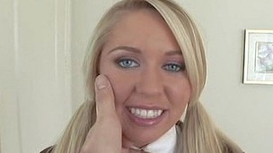 Blonde, grey eyed schoolgirl fucking in her uniform